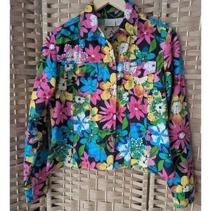 VTG Y2K Fiorelli International Floral Sequin Button Up Jacket Women's Sz S